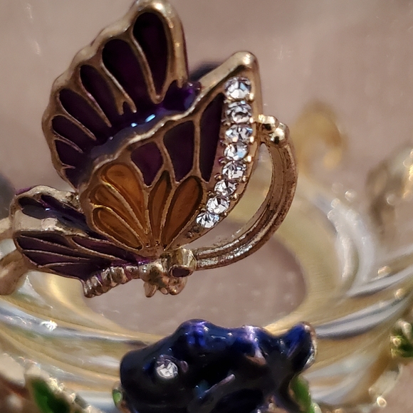 ARC-350 France Clear Glass Tea/Coffee Jeweled Enamel Floral & Butterfly Mug - Picture 6 of 10